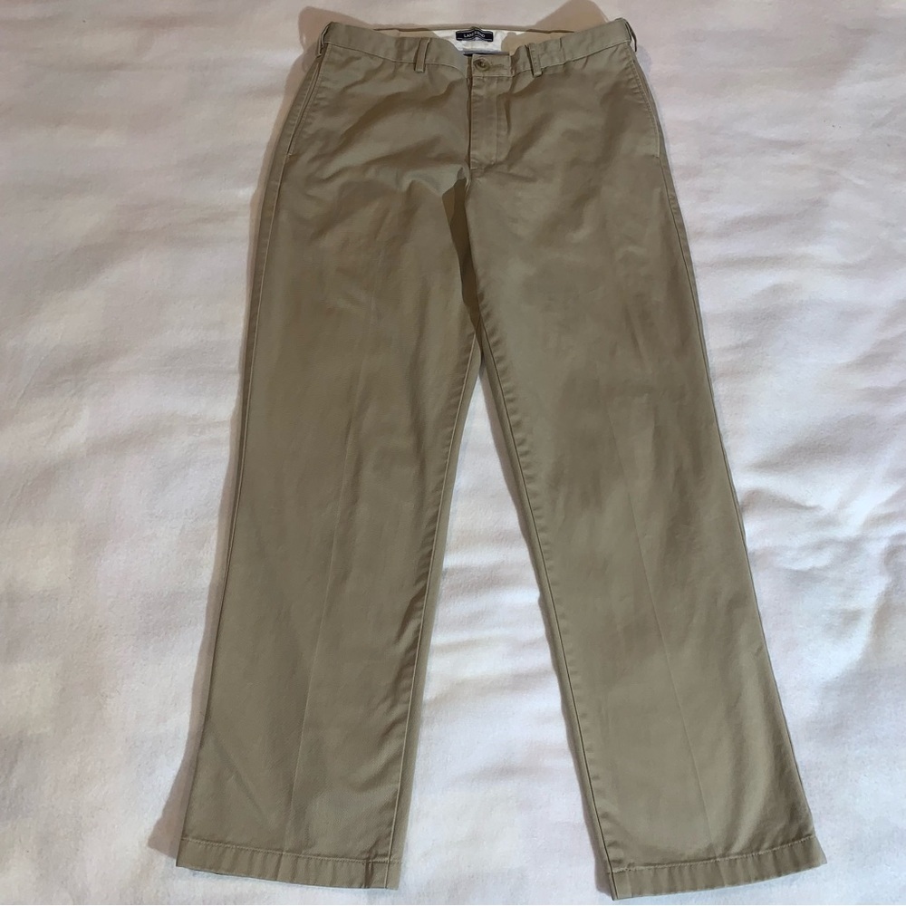 Lands End Mens traditional fit khaki pants beige 100% cotton pants 34x30